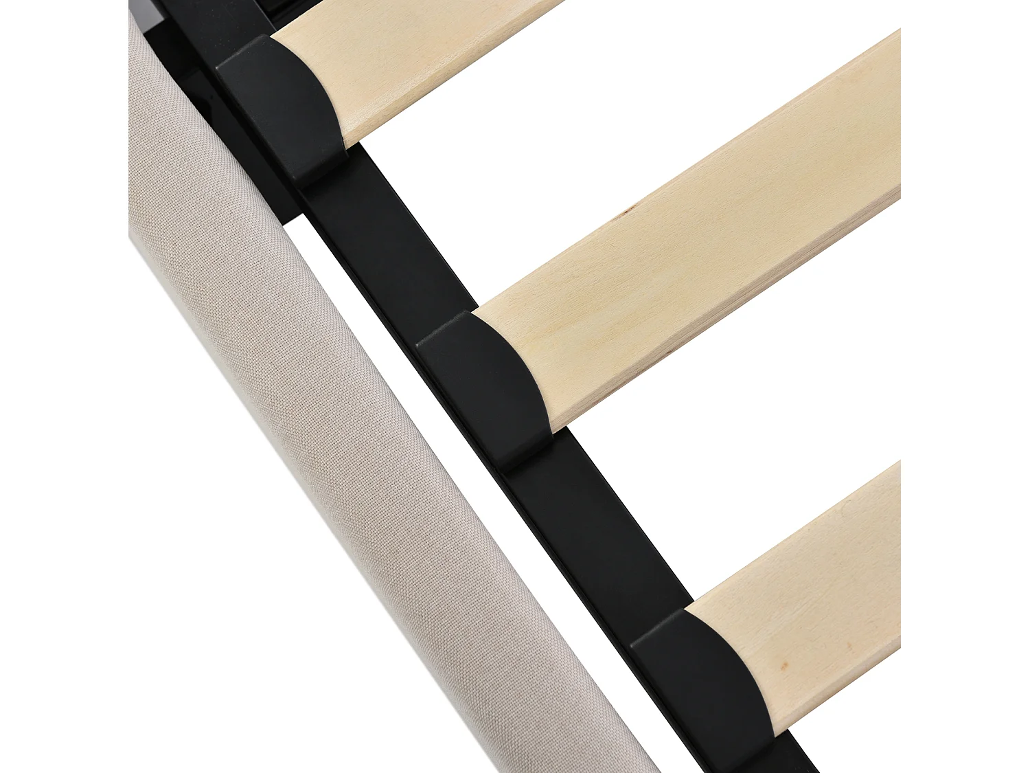 Opbergbed van 160 x 200 cm voor een tweepersoonsbed, lattenbodem van hout, met metalen frame, linnen, beige