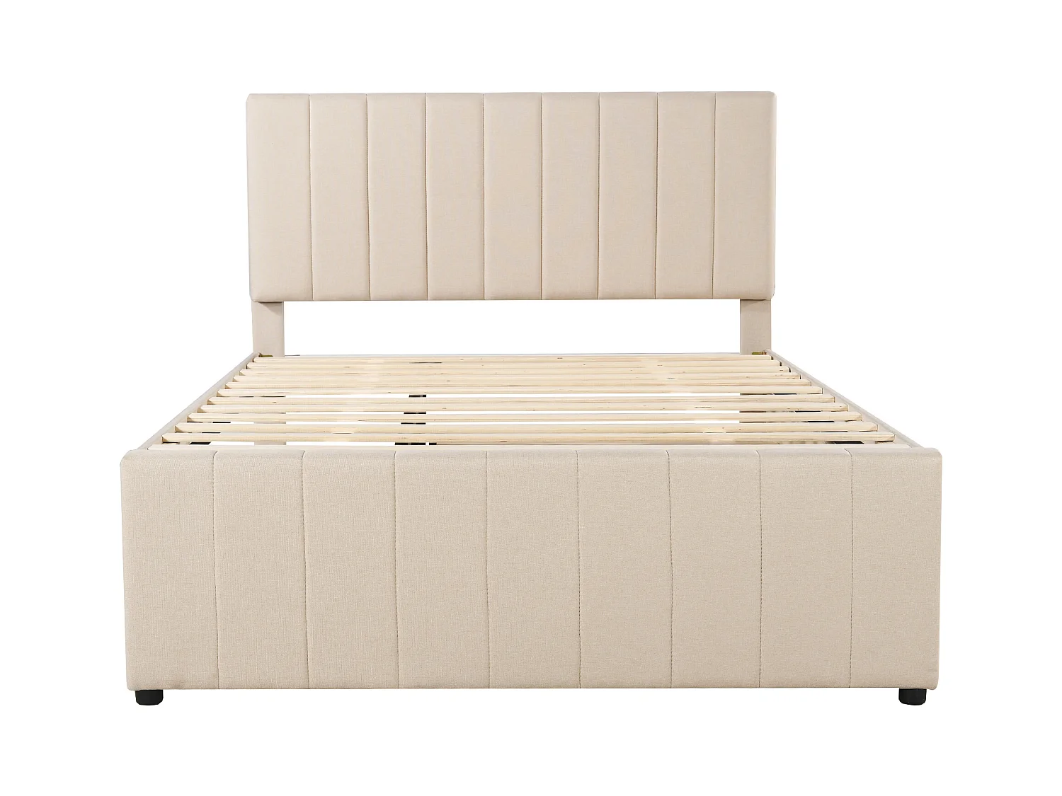 Lit adulte 140x200 cm avec lit gigogne 90x190cm avec tiroirs de rangement, en lin, sans matelas, beige
