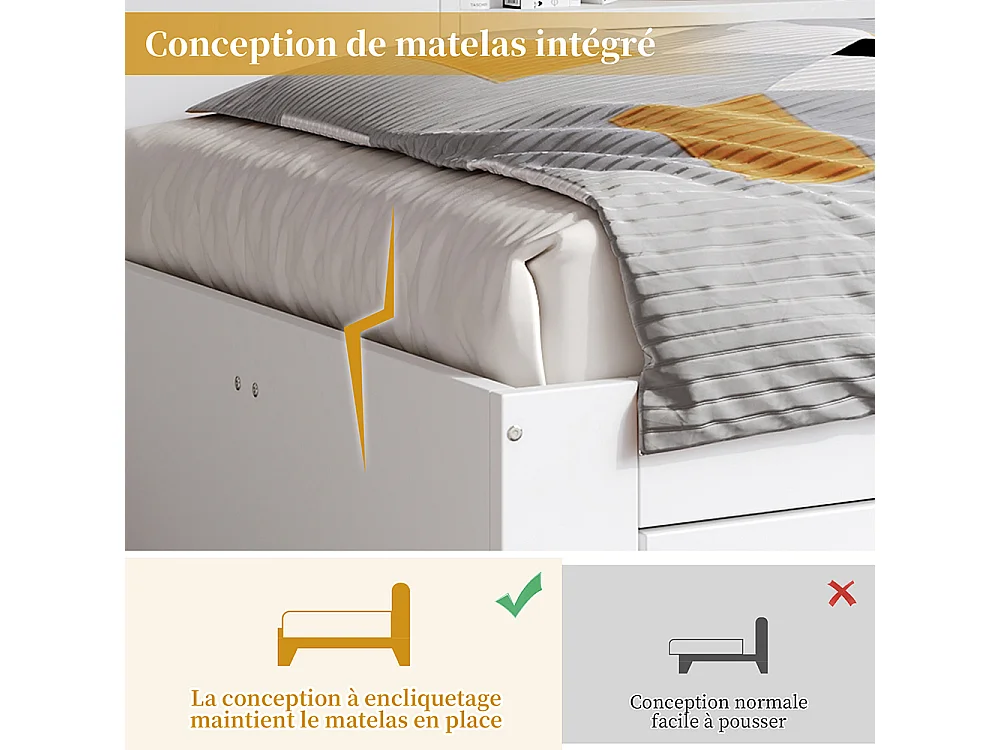 lit avec rangement enfant 140x200 lit multifonctionnel avec tiroirs étagère et placard de rangement coffre de lit avec espace de rangement blanc