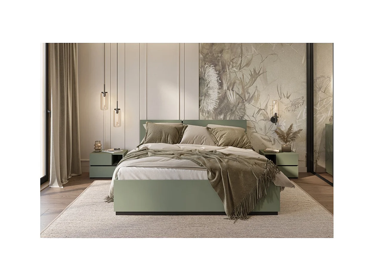 Cama HAVANA 180x200 verde sálvia e preta com estrado – Conforto XL e estilo moderno para o seu quarto