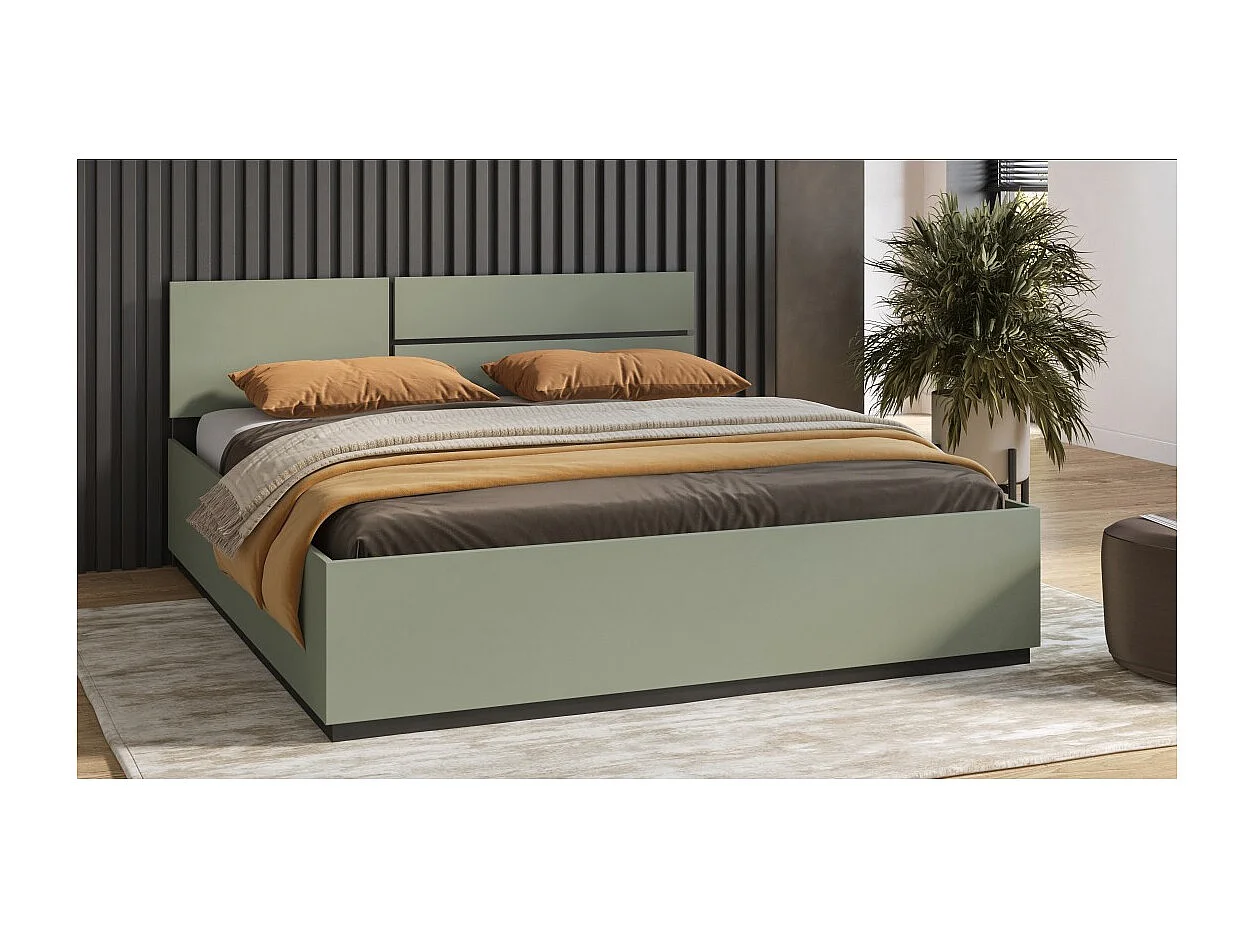 Lit HAVANA 180x200 vert sauge et noir avec sommier – Confort XL et style moderne pour votre chambre