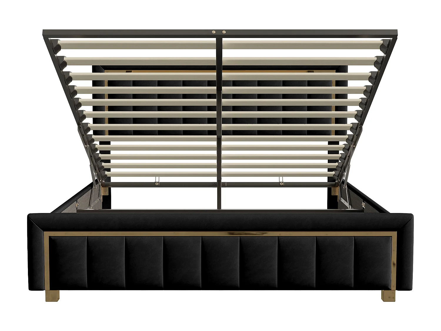 Lit capitonné 140 x 200 cm, avec LED et USB, lit double, avec  sommier à lattes, velours, noir