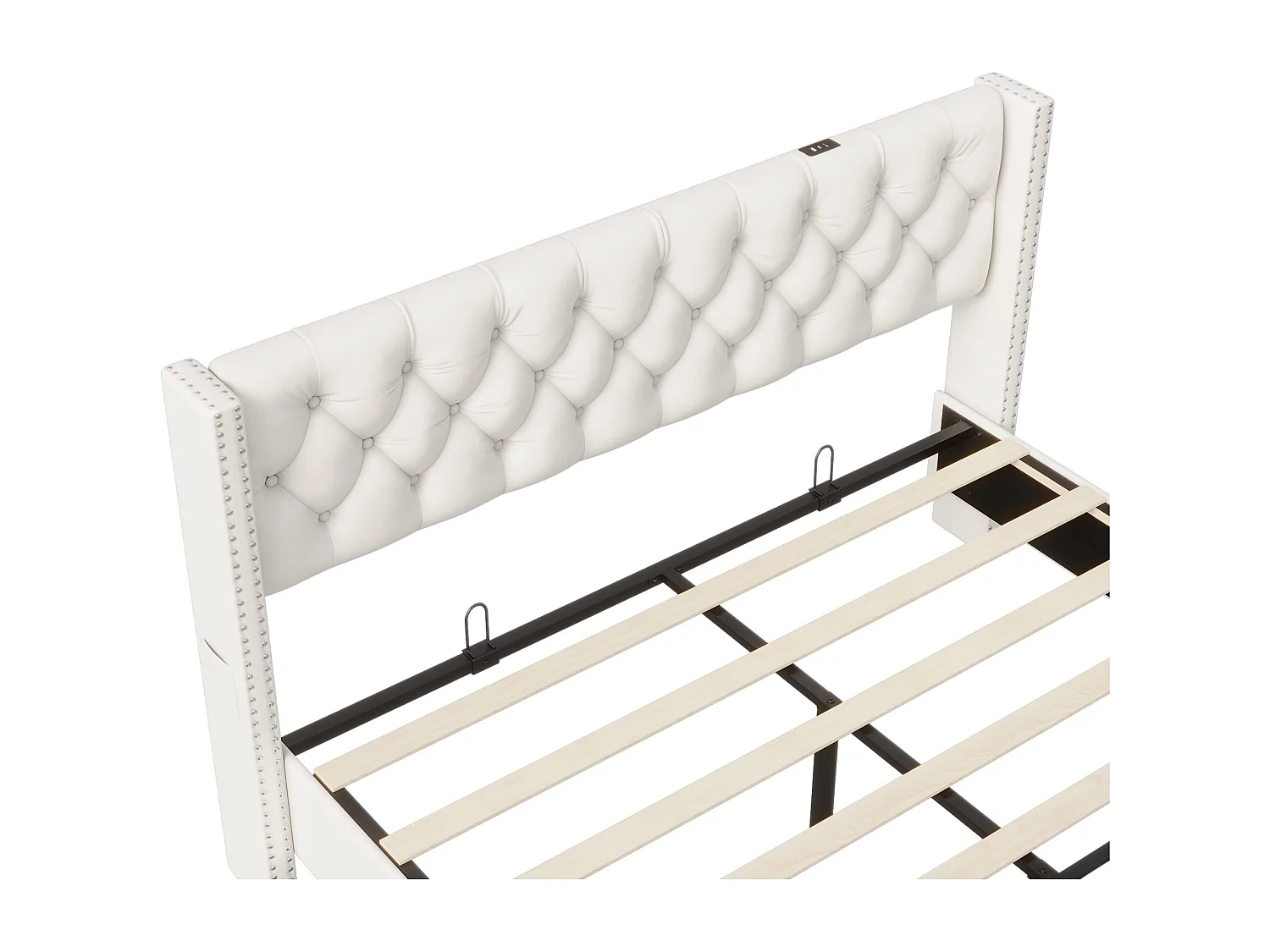 Letto imbottito 160x200 cm con cassetti contenitore, letto matrimoniale con USB e LED, velluto, beige