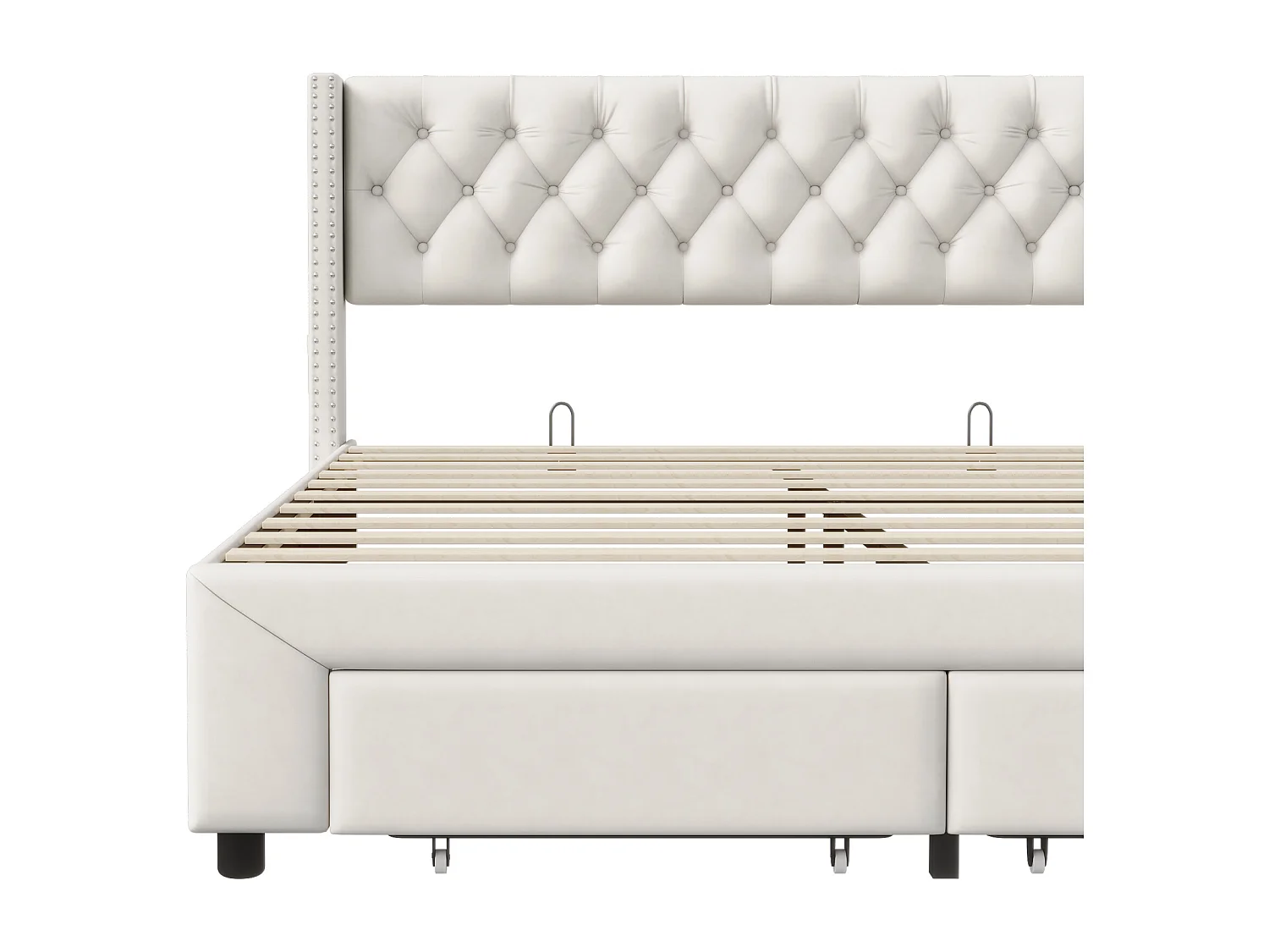 Letto imbottito 160x200 cm con cassetti contenitore, letto matrimoniale con USB e LED, velluto, beige