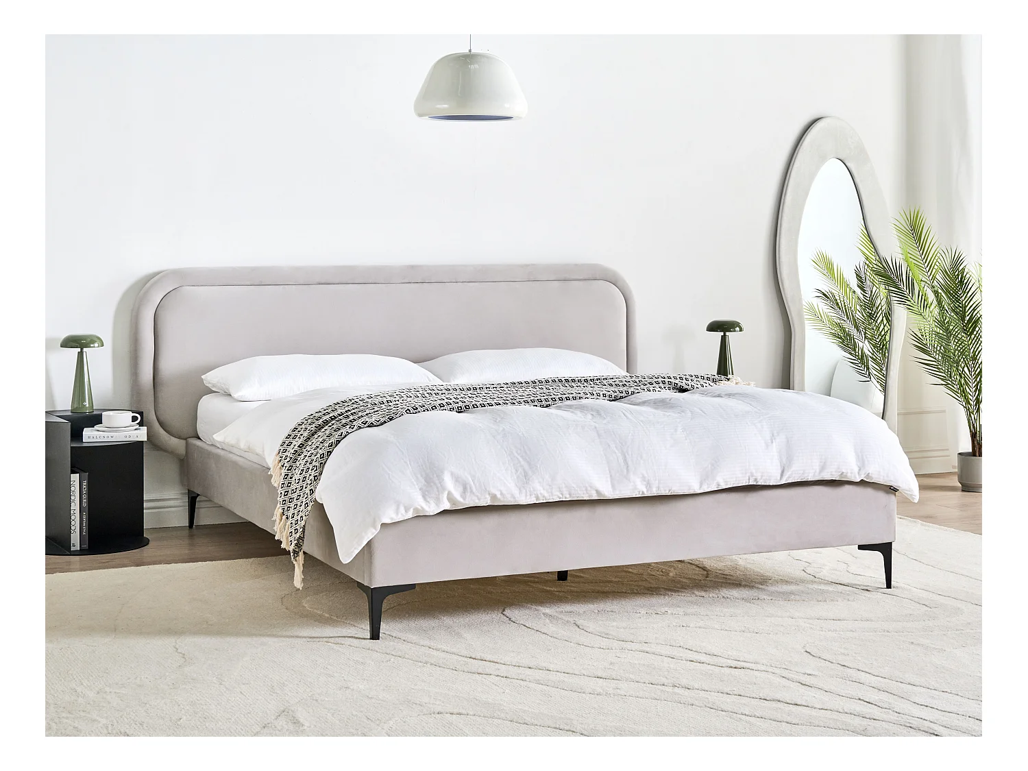 Lit avec sommier Velours SUZETTE 160 x 200 cm Gris clair