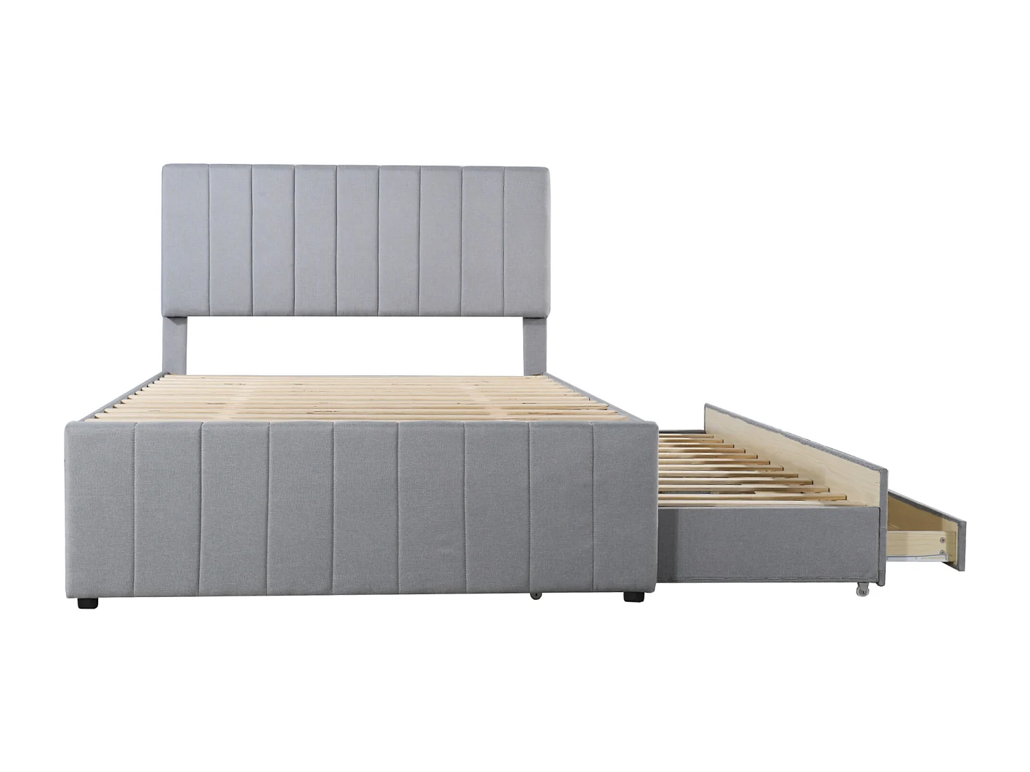 Lit adulte 140x200 cm avec lit gigogne 90x190cm avec tiroirs de rangement, en lin, sans matelas, gris