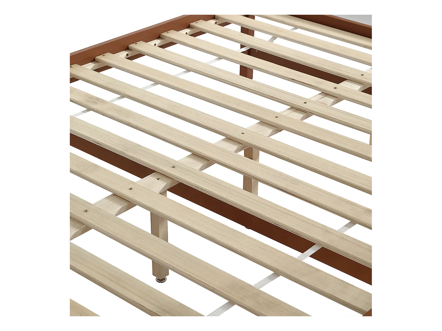 Lit adulte 140x200cm avec 2 tiroirs, sans tête de lit, cadre en MDF, sommier à lattes, Brun rougeâtre, sans matelas