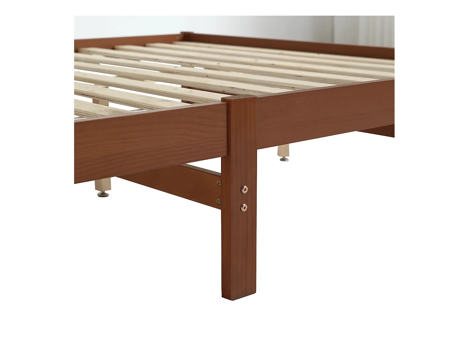 Lit adulte 140x200cm avec 2 tiroirs, sans tête de lit, cadre en MDF, sommier à lattes, Brun rougeâtre, sans matelas