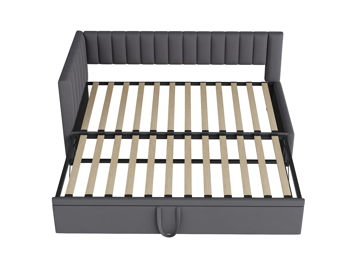 Lit enfant banquette 90/180x200cm gris en velours convertible, avec dossier et tête de lit rembourrés, sans matelas