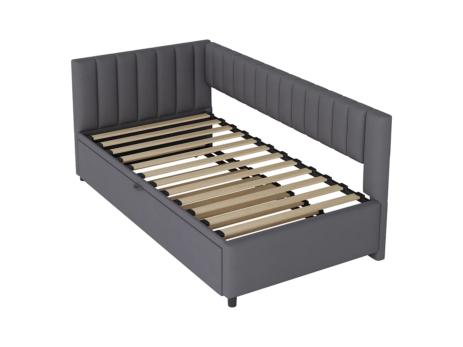 Lit enfant banquette 90/180x200cm gris en velours convertible, avec dossier et tête de lit rembourrés, sans matelas