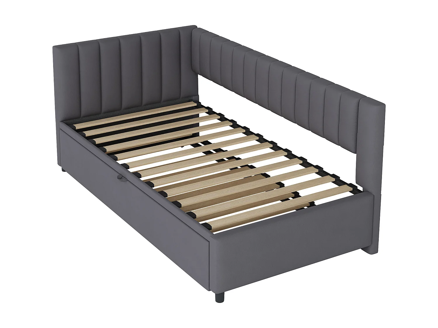 Lit enfant banquette 90/180x200cm gris en velours convertible, avec dossier et tête de lit rembourrés, sans matelas