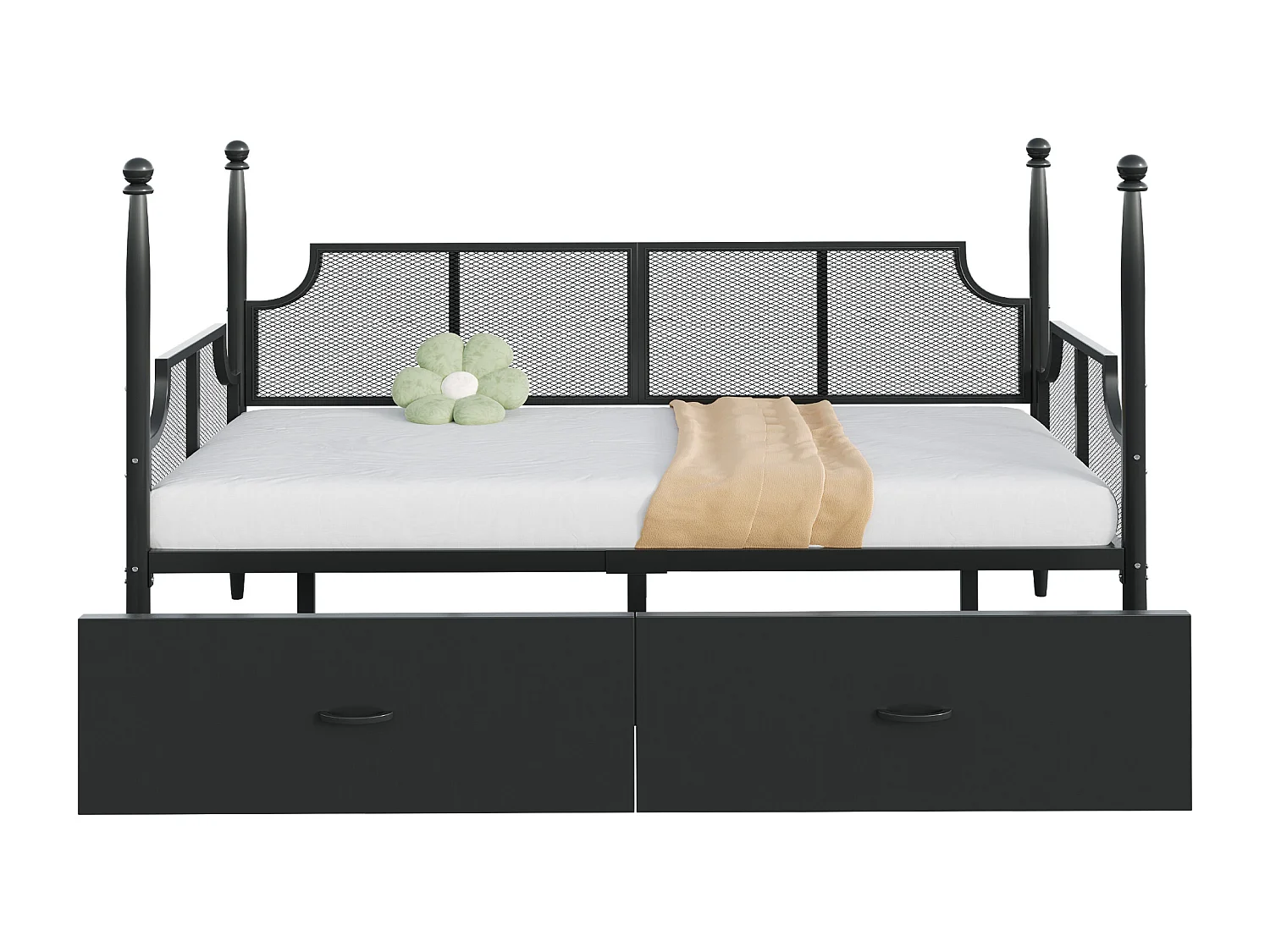 Schlafsofa aus Schmiedeeisen 90x200 cm - mit 2 Schubladen - Metallstruktur - mit Staufach - schwarz