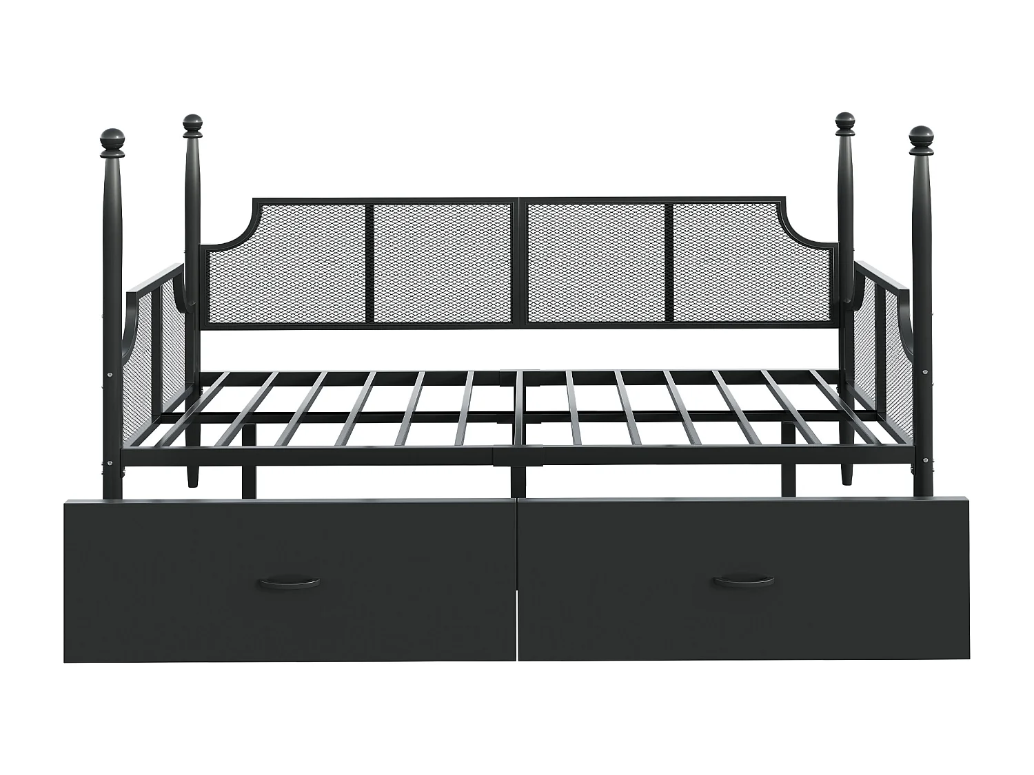 Schlafsofa aus Schmiedeeisen 90x200 cm - mit 2 Schubladen - Metallstruktur - mit Staufach - schwarz