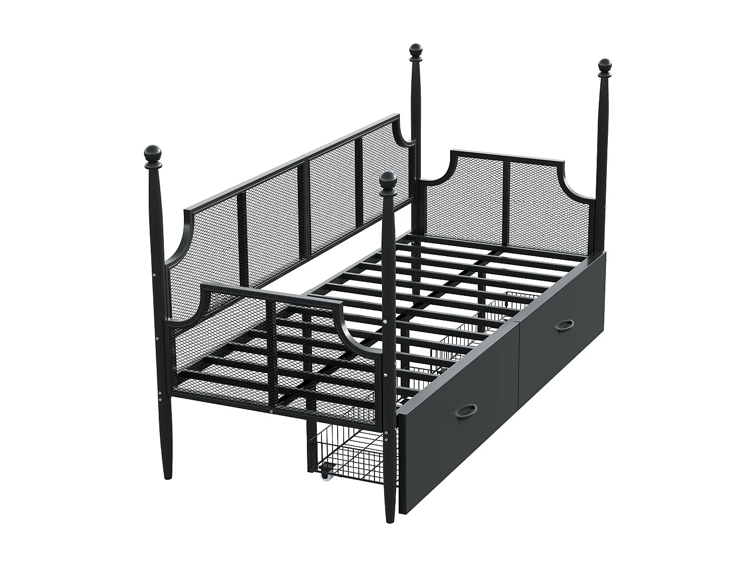 Schlafsofa aus Schmiedeeisen 90x200 cm - mit 2 Schubladen - Metallstruktur - mit Staufach - schwarz