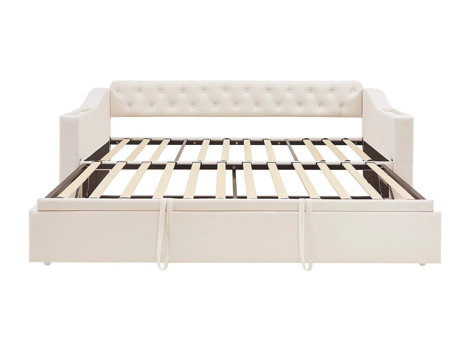 Divano letto per bambini 90/180x190cm in velluto beige trasformabile, con porte USB e presa di corrente, senza materasso
