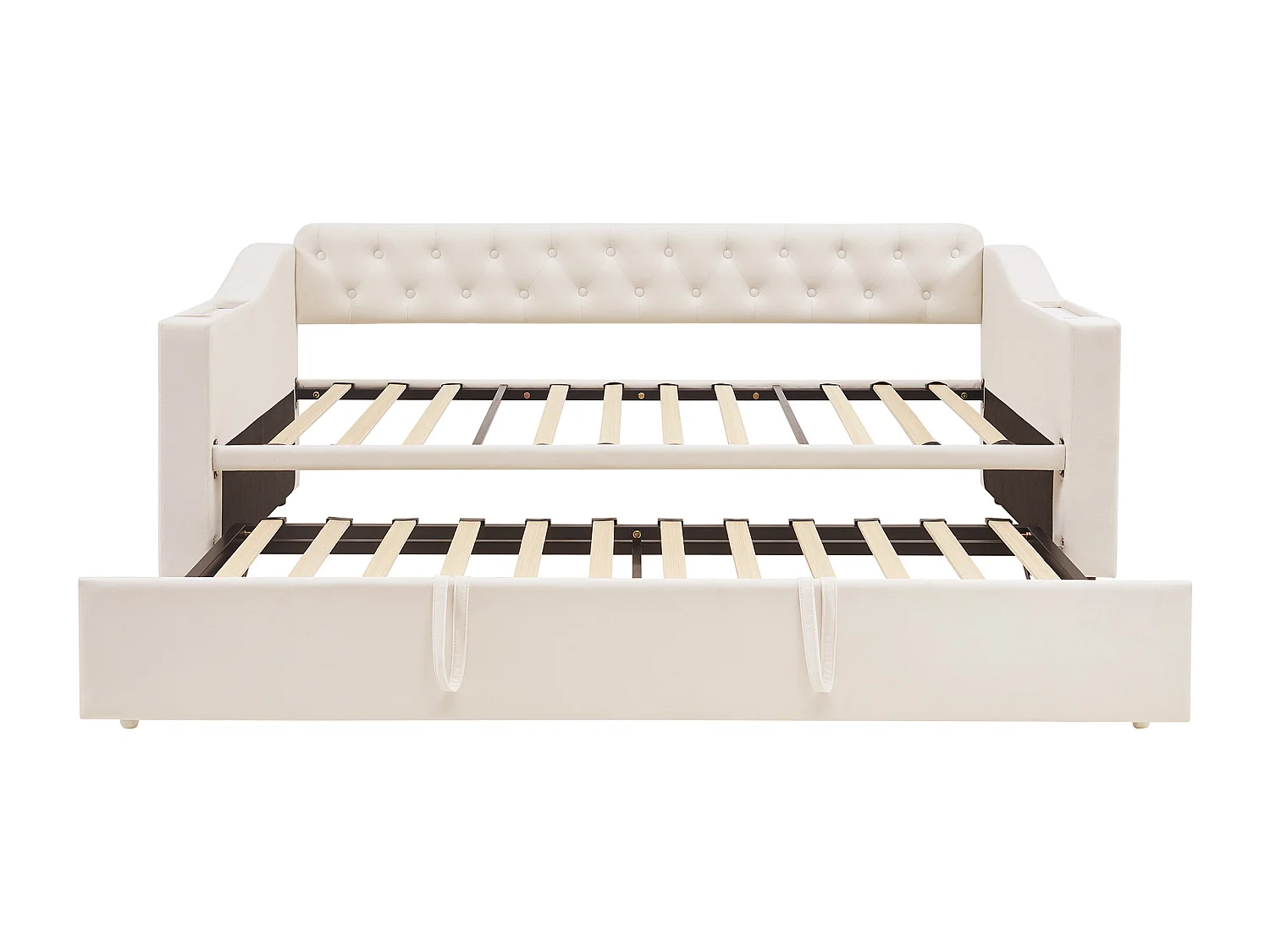 Divano letto per bambini 90/180x190cm in velluto beige trasformabile, con porte USB e presa di corrente, senza materasso