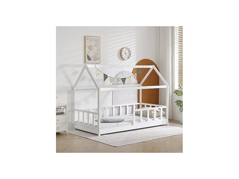 Letto per bambini "Mila" 90x190cm Bianco - Legno Robusto - Sicurezza e Comfort Ottimali