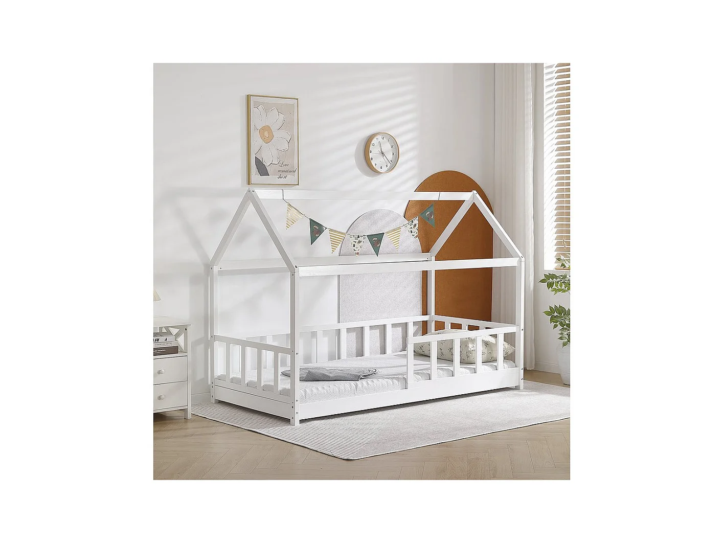 Cama infantil "Mila" 90x190cm Blanco - Madera Resistente - Seguridad y Confort Óptimos