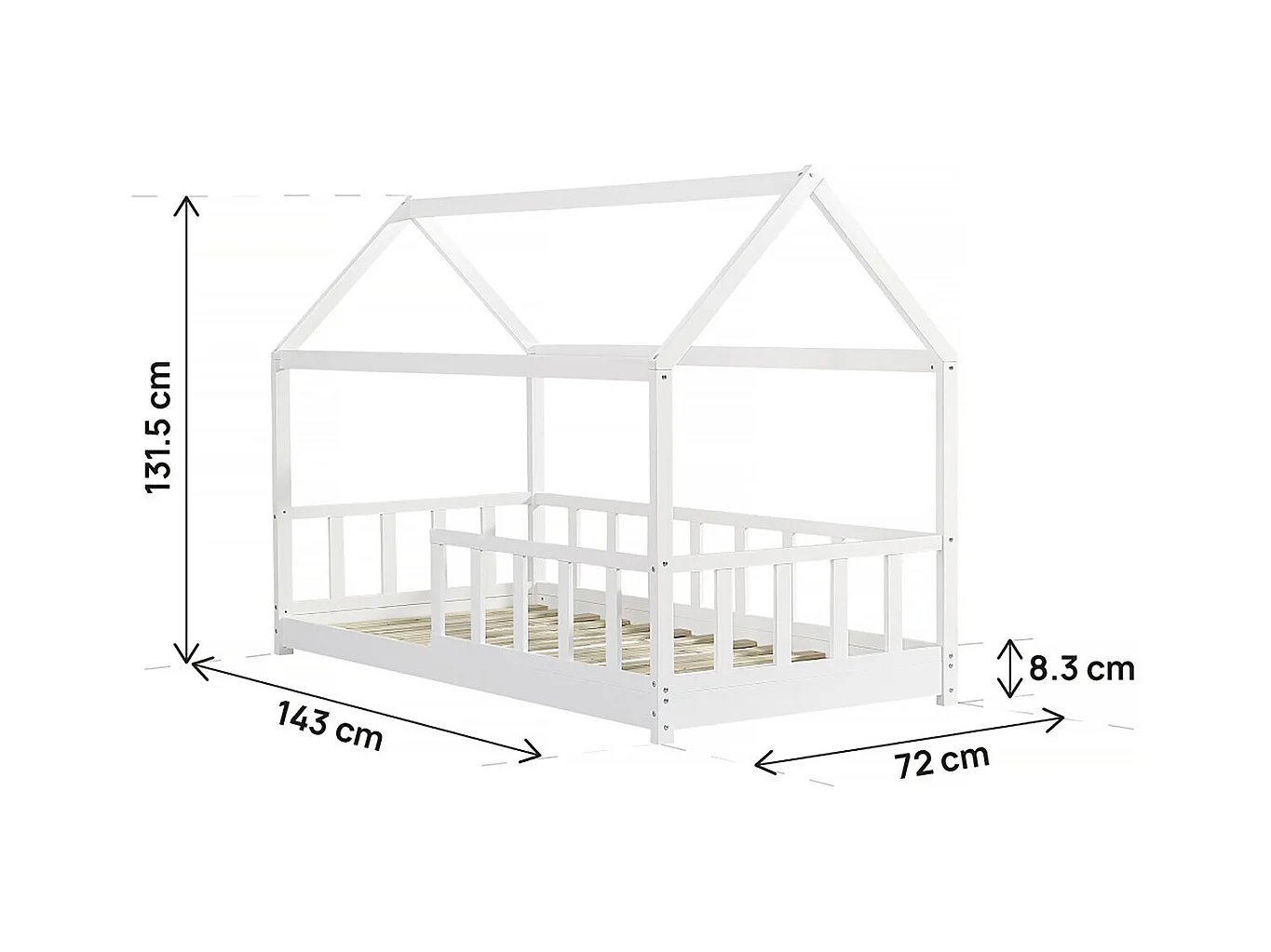Cama infantil "Mila" 90x190cm Blanco - Madera Resistente - Seguridad y Confort Óptimos