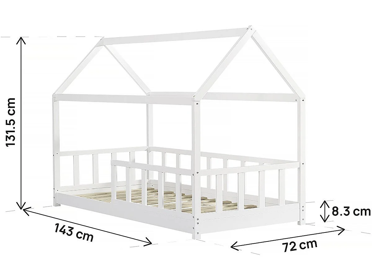 Lit cabane pour enfant "Mila" - 90 x 190 cm - Blanc