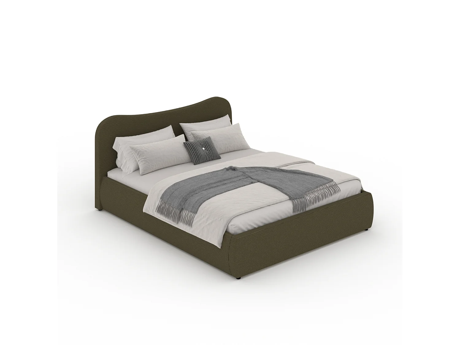 Lit coffre 160x200cm design arrondi velours côtelé vert PLANO