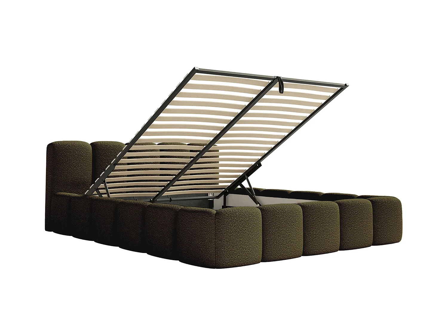 Lit rembourré 180x200 cm - avec coffre - olive- Cloudy Low