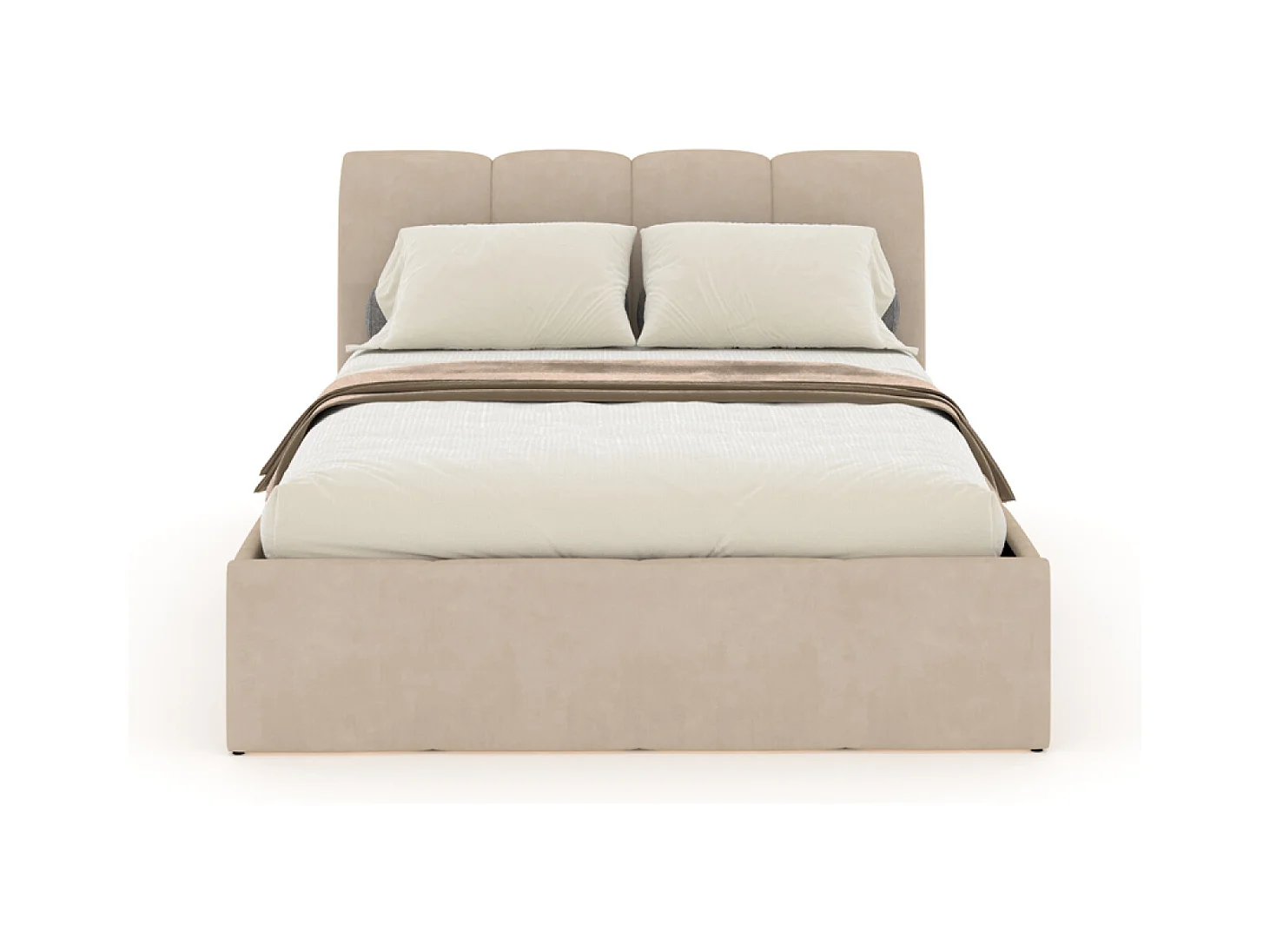 Cama Baú Nube 140x190cm Terciopelo Beige Moderna con Almacenamiento