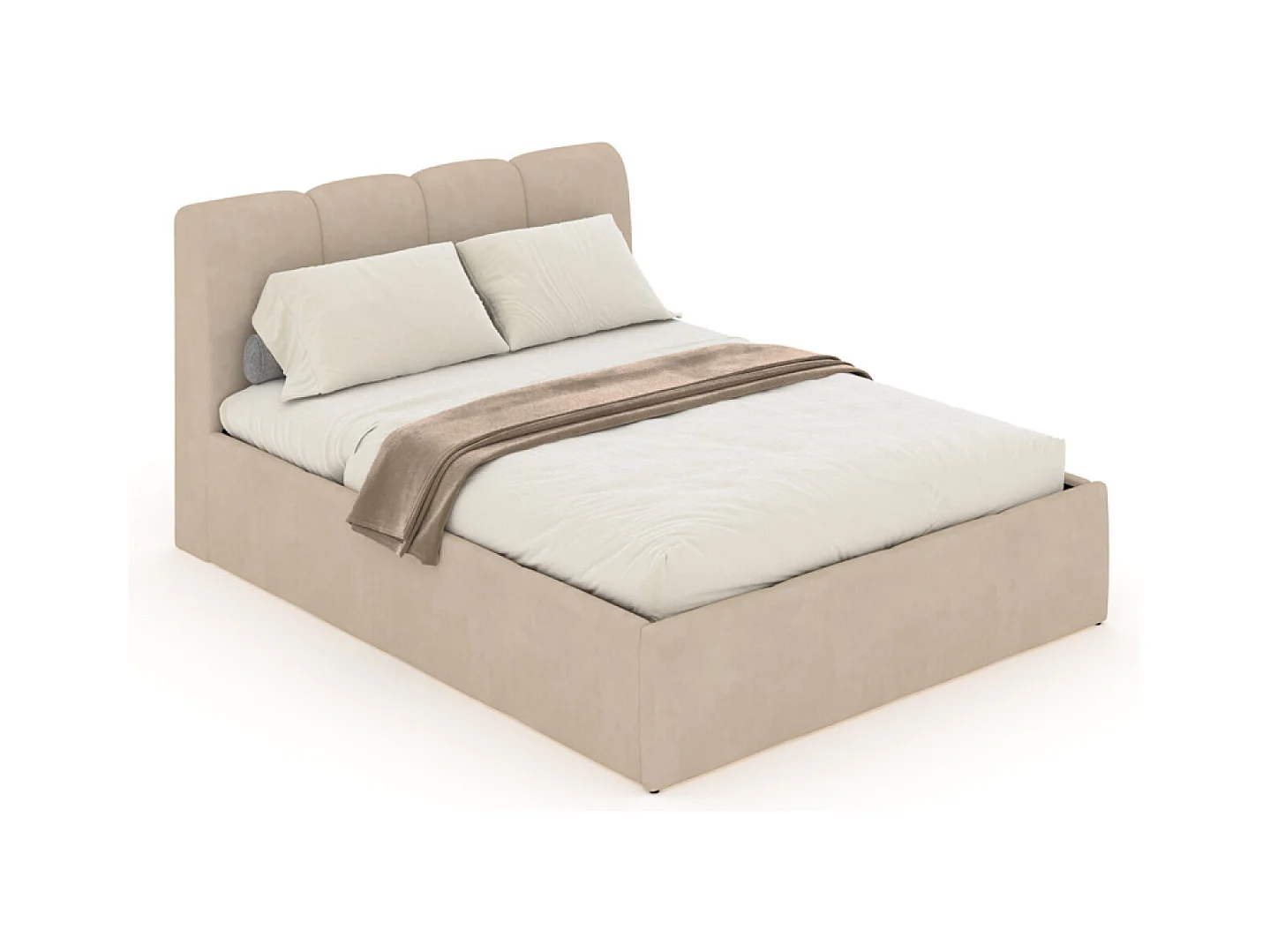 Cama Baú Nube 140x190cm Terciopelo Beige Moderna con Almacenamiento