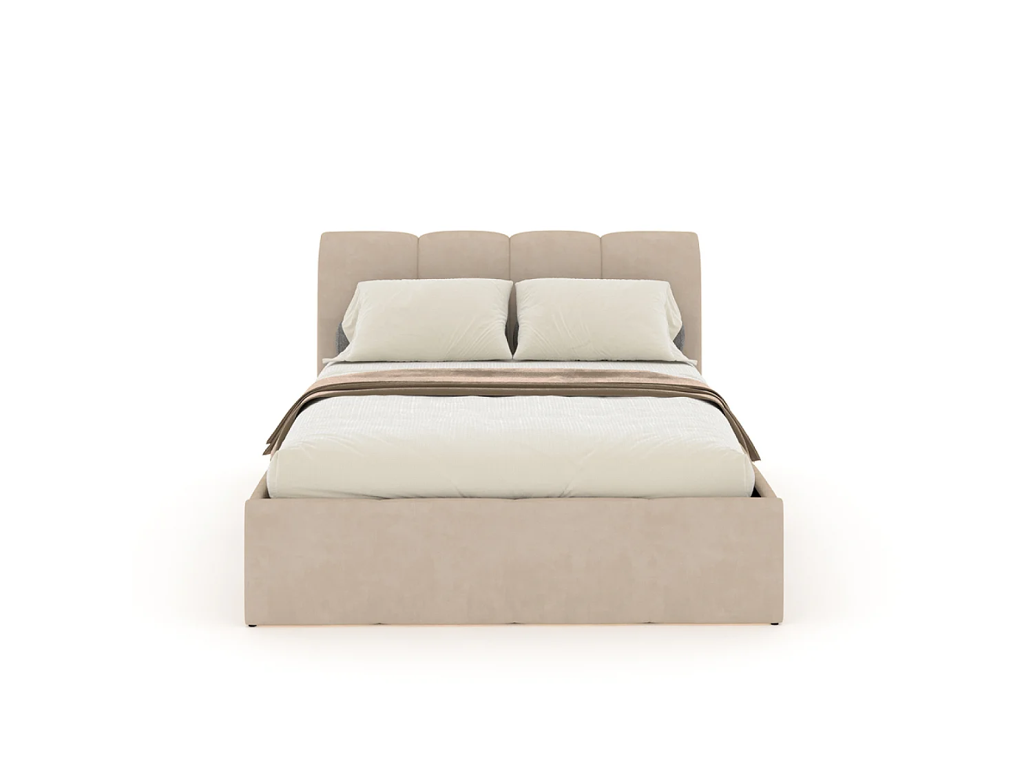 Cama Baú Nube 140x190cm Terciopelo Beige Moderna con Almacenamiento