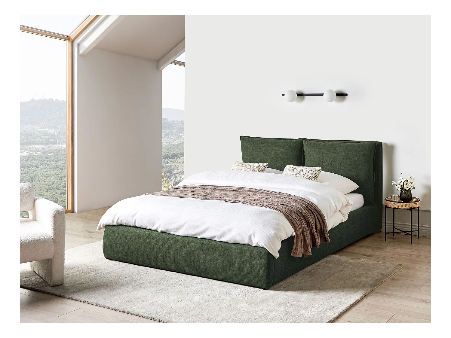 Lit ottoman Tissu BAJONNA 160 x 200 cm Vert foncé