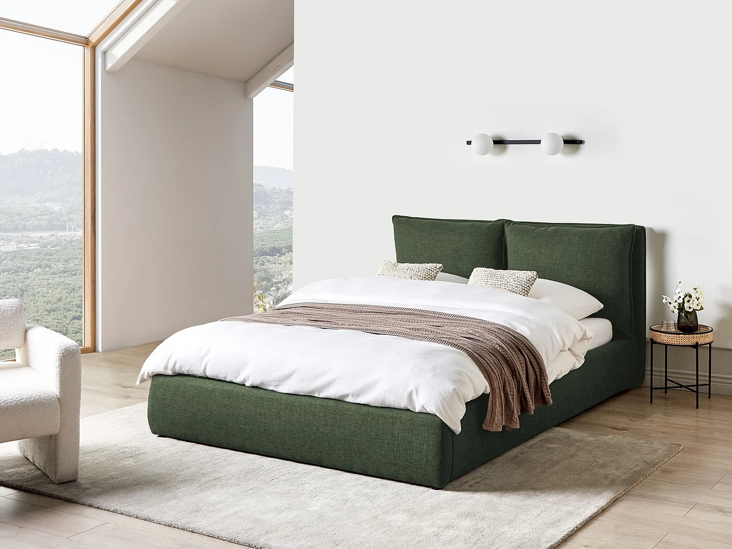 Lit ottoman Tissu BAJONNA 160 x 200 cm Vert foncé