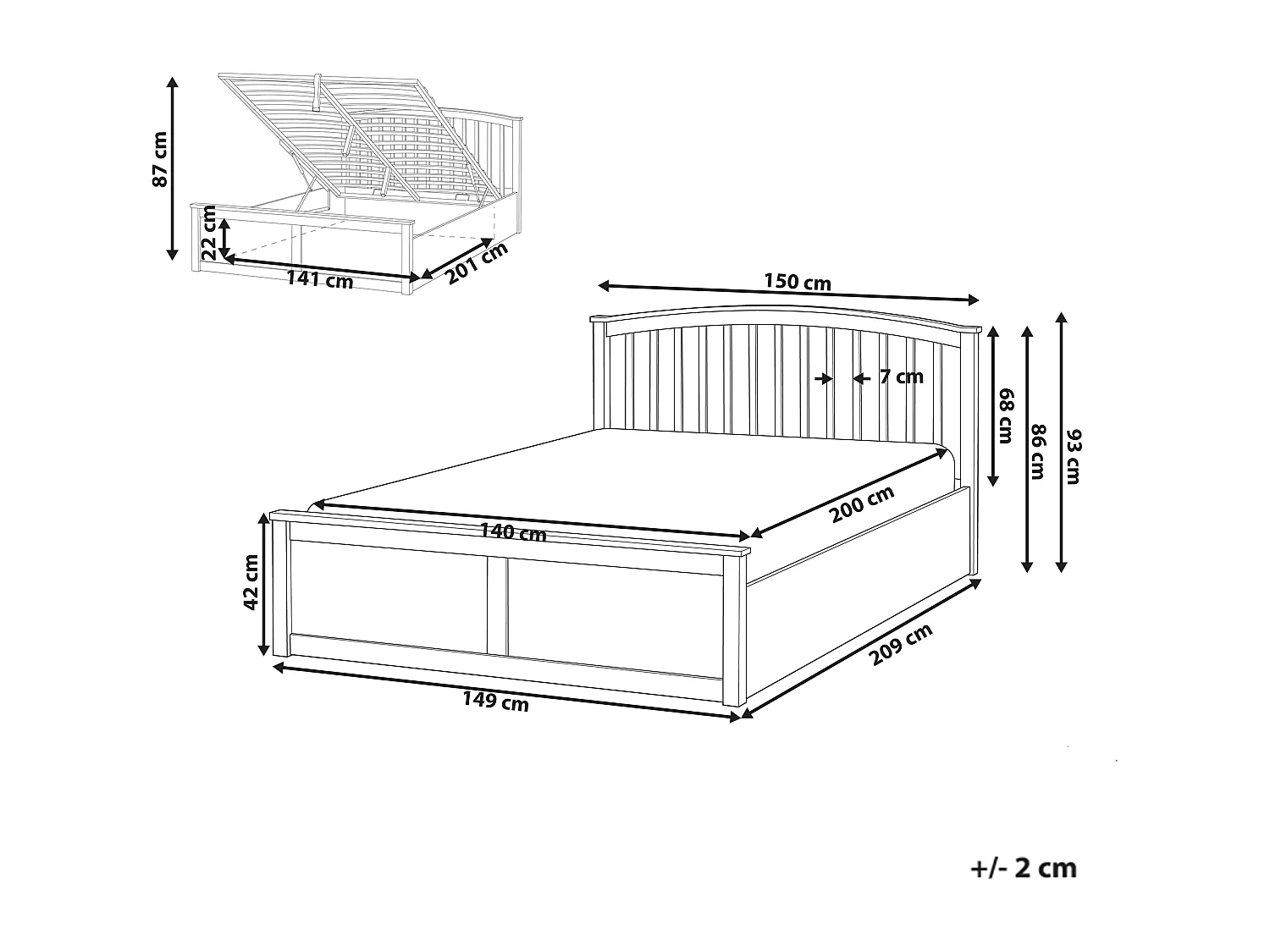 Lit ottoman Bois de pin CLARBEC 140 x 200 cm Blanc