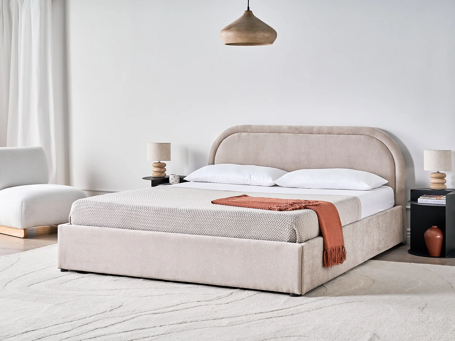 Letto contenitore Tessuto QUILLIEN 160 x 200 cm Tortora