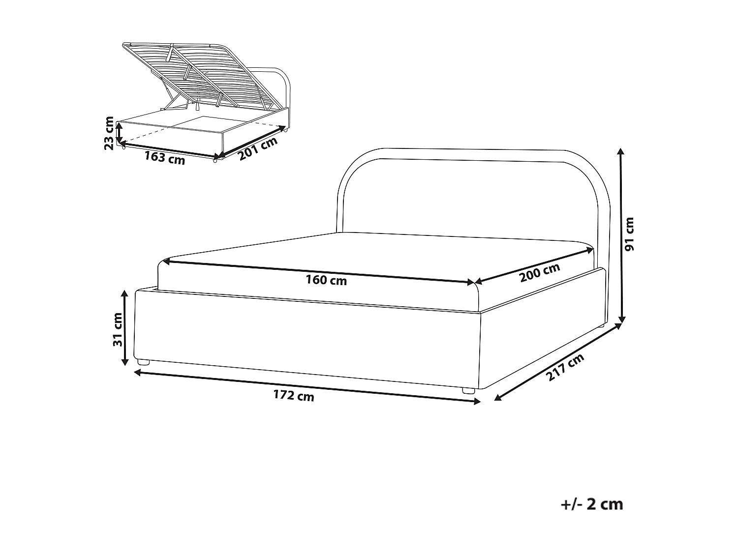 Letto contenitore Tessuto QUILLIEN 160 x 200 cm Tortora