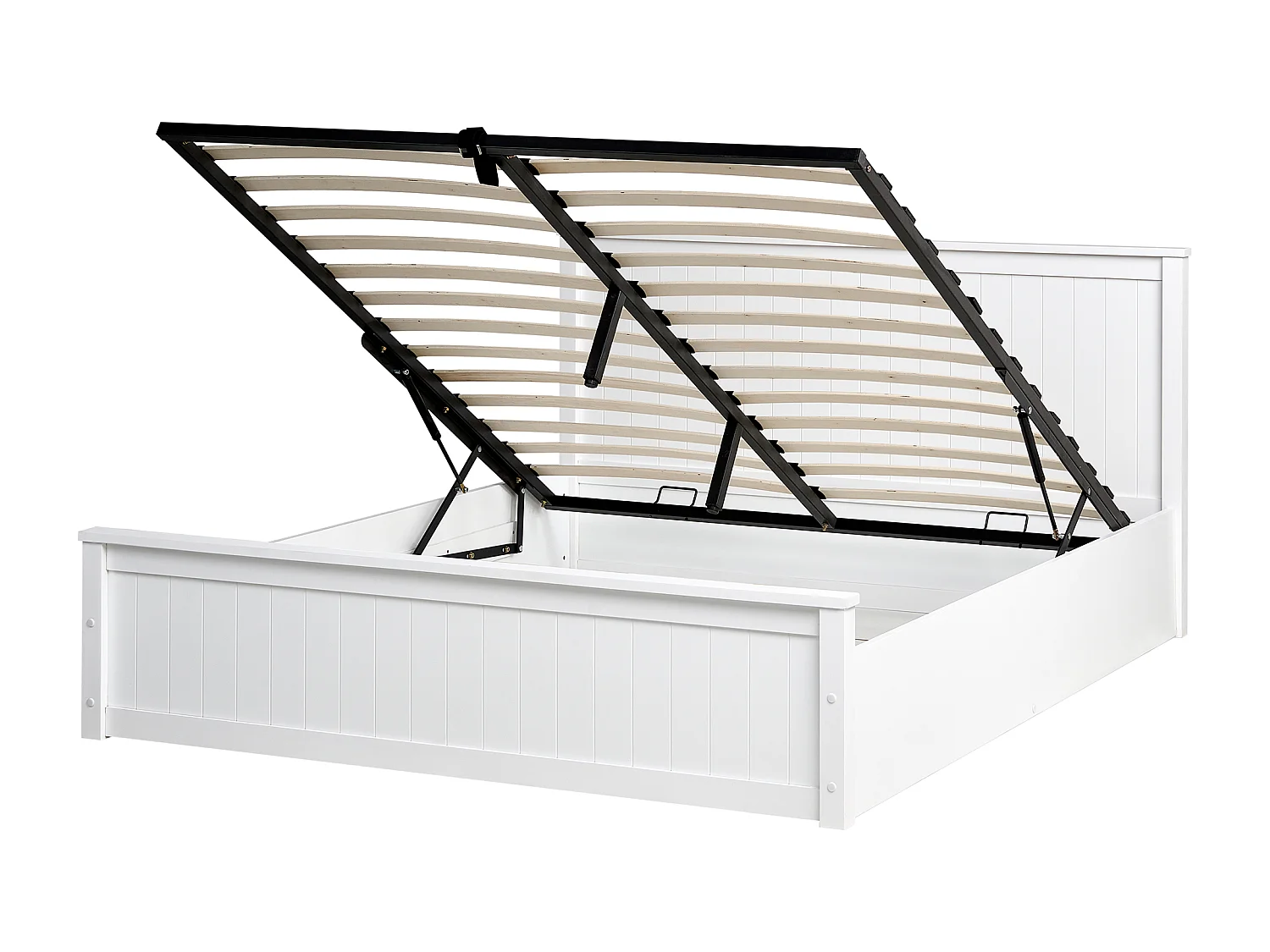 Bett mit Stauraum Kiefernholz LAMBRES 160 x 200 cm Weiss