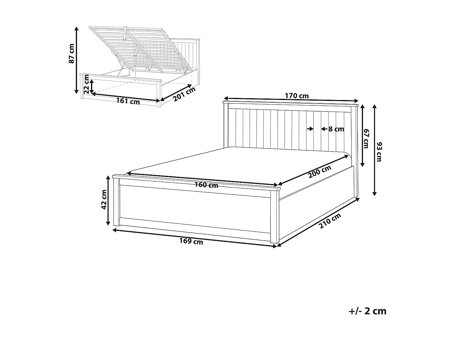 Bett mit Stauraum Kiefernholz LAMBRES 160 x 200 cm Weiss