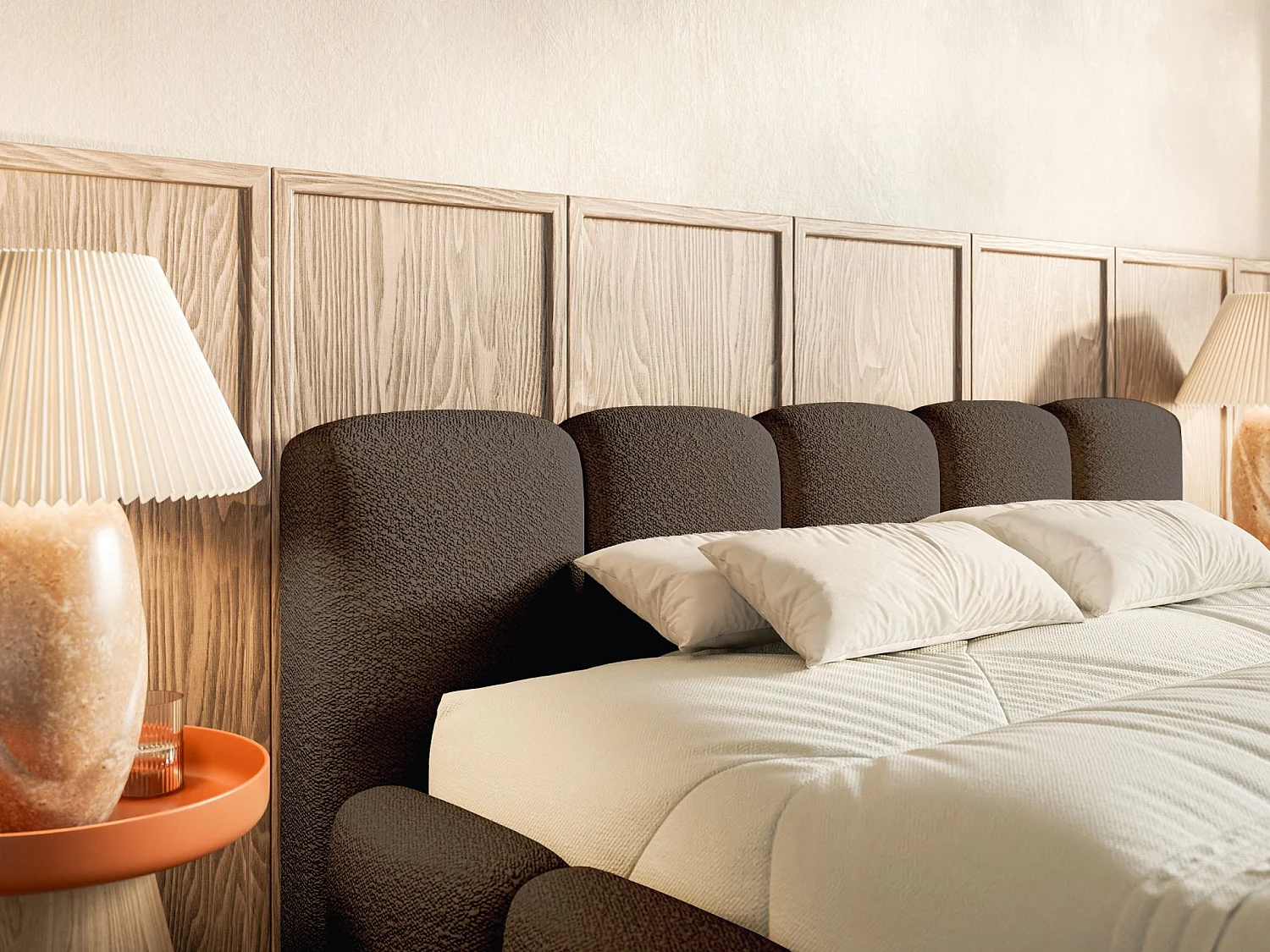 Polsterbett 180x200 - Holzlattenrost - braun Bouclé - CLOUDY LOW