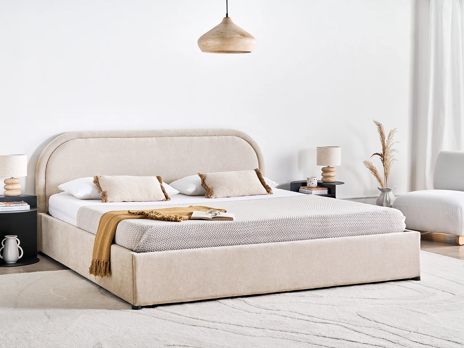 Letto contenitore Tessuto QUILLIEN 180 x 200 cm Beige