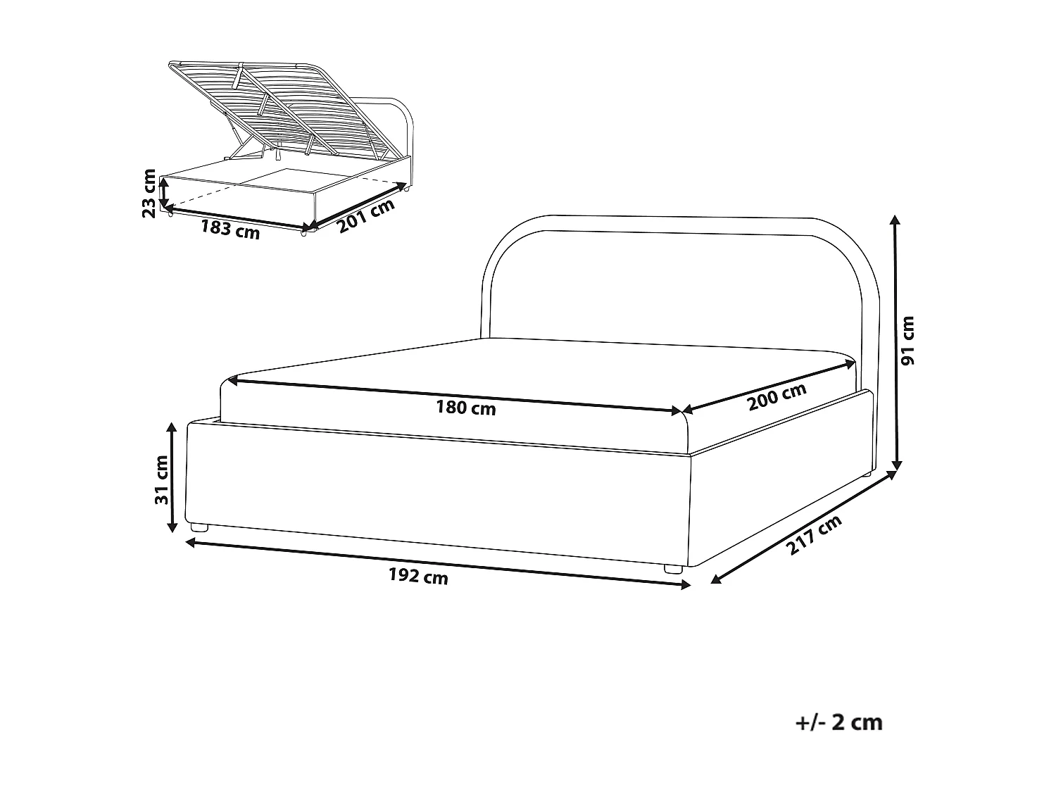 Letto contenitore Tessuto QUILLIEN 180 x 200 cm Beige