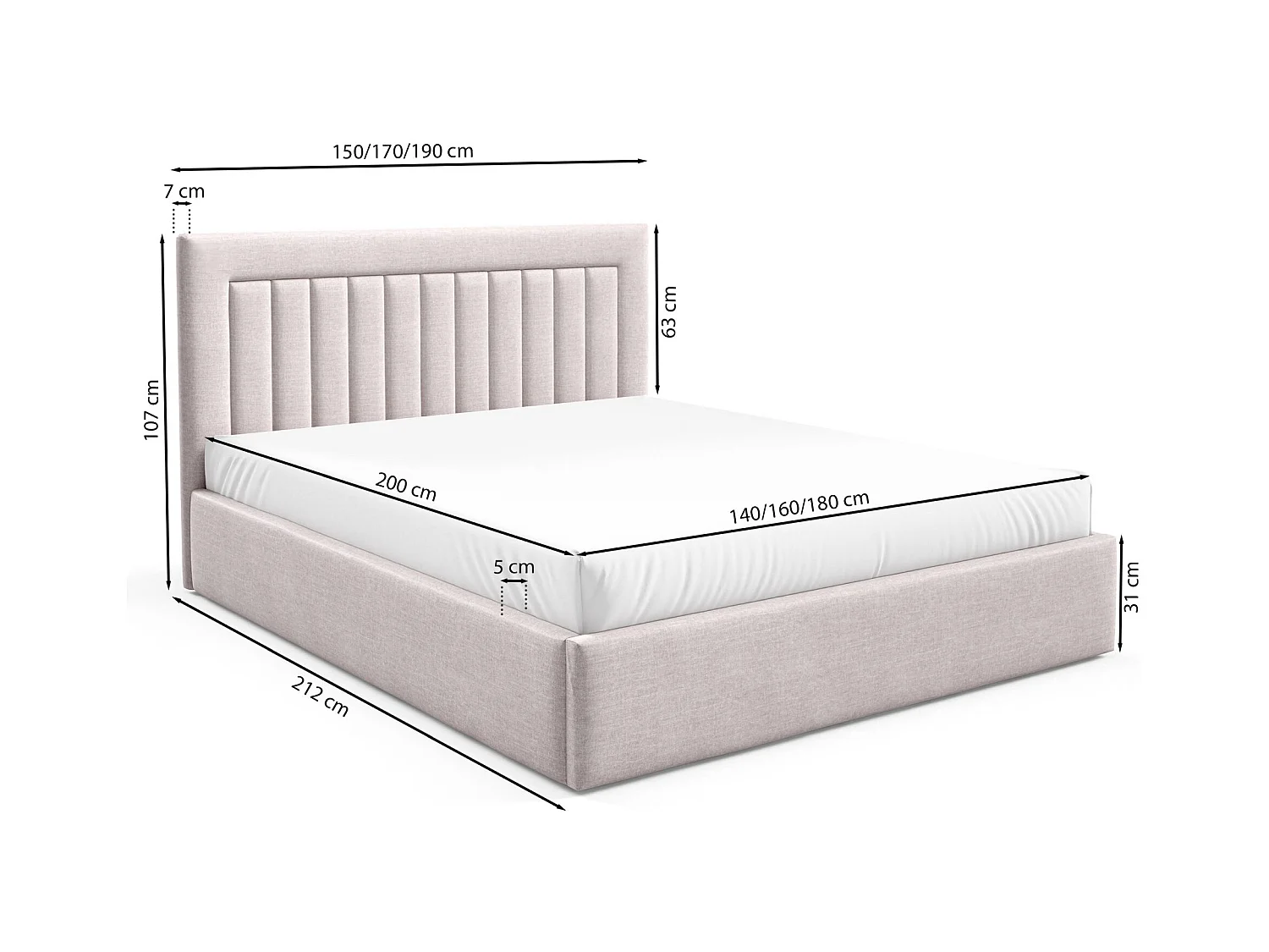 Lit avec coffre 180x200 cm - beige clair - AVERIN