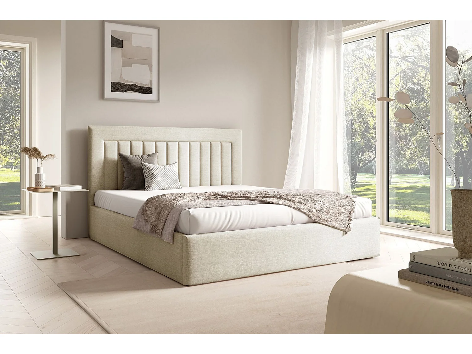 Lit avec coffre 180x200 cm - beige clair - AVERIN