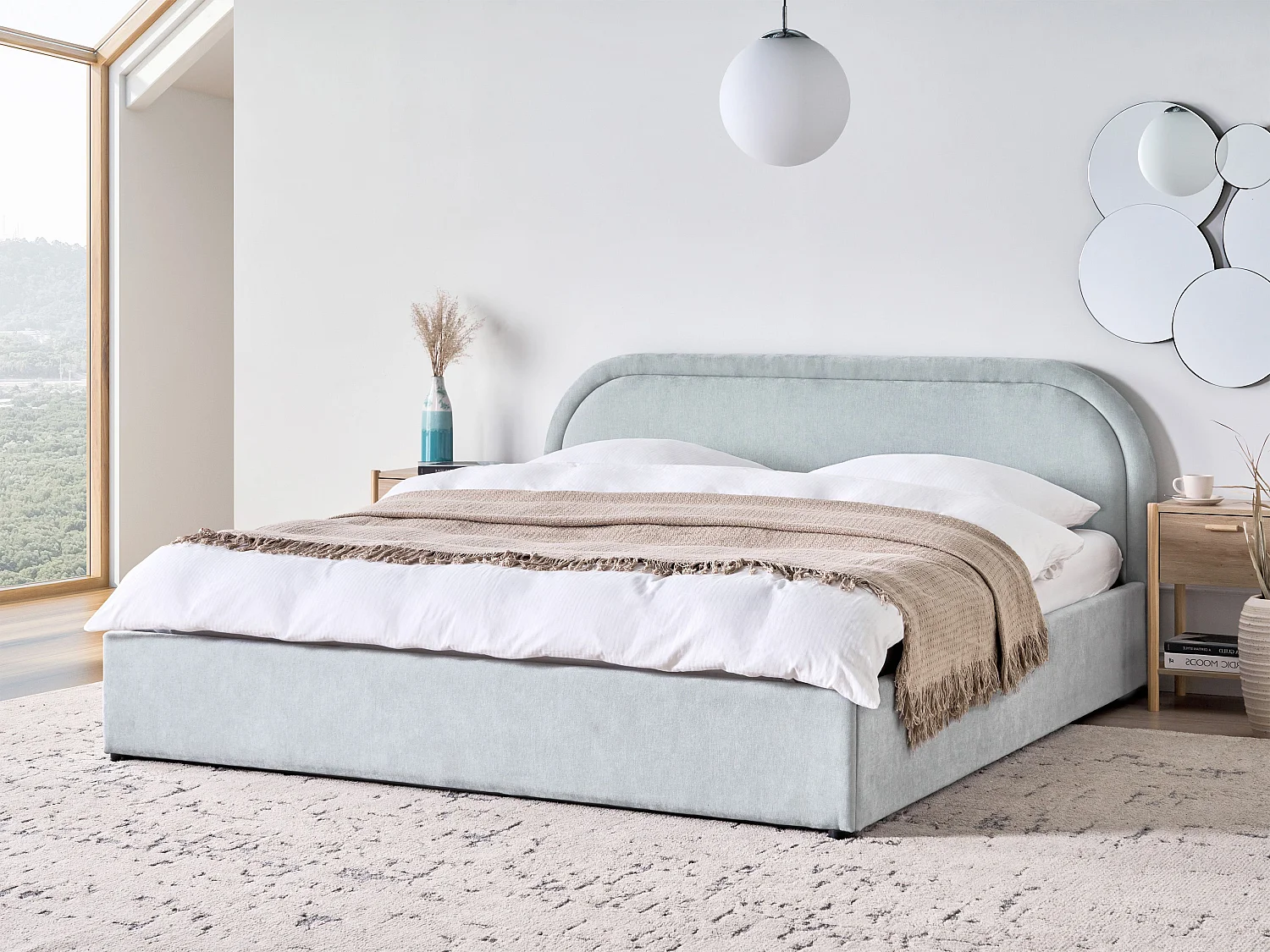 Lit ottoman Tissu QUILLIEN 180 x 200 cm Bleu clair