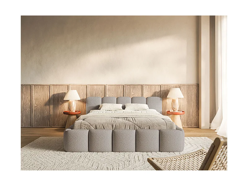 Polsterbett 200x200 - Holzlattenrost - hellgrau Bouclé - CLOUDY LOW