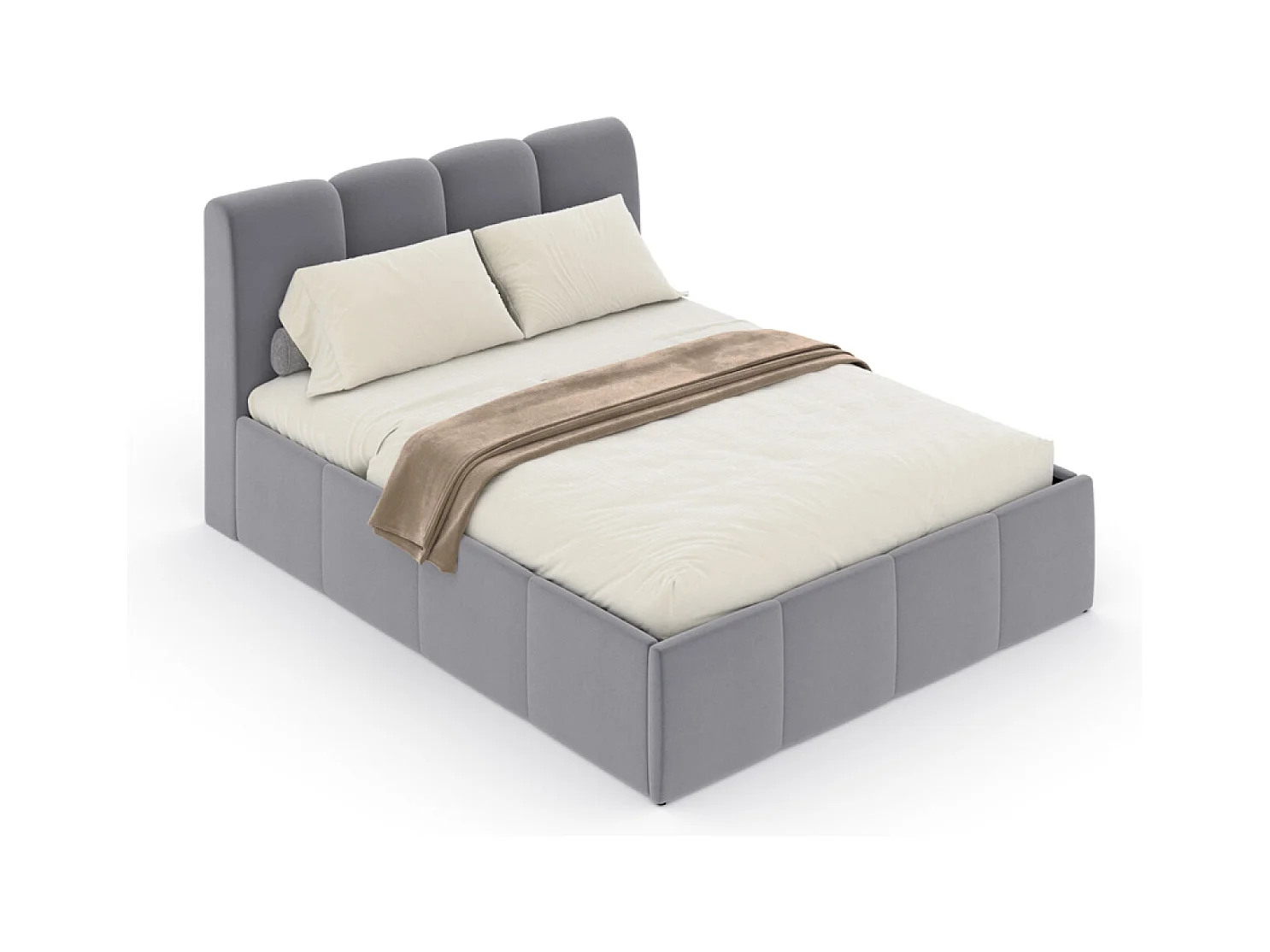 Lit nuage coffre 140x190cm velours gris BALTIMORE