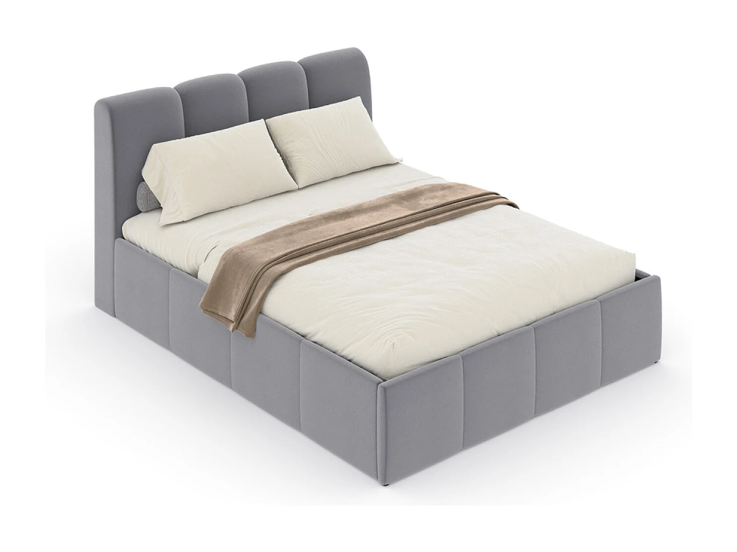 Lit nuage coffre 140x190cm velours gris BALTIMORE