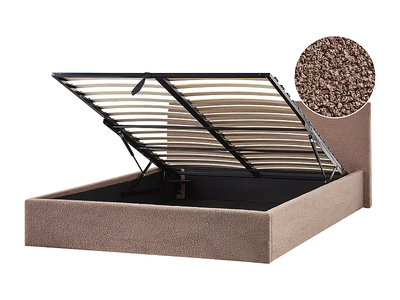 Cama con almacenaje Bouclé ORBEY 180 x 200 cm Marrón