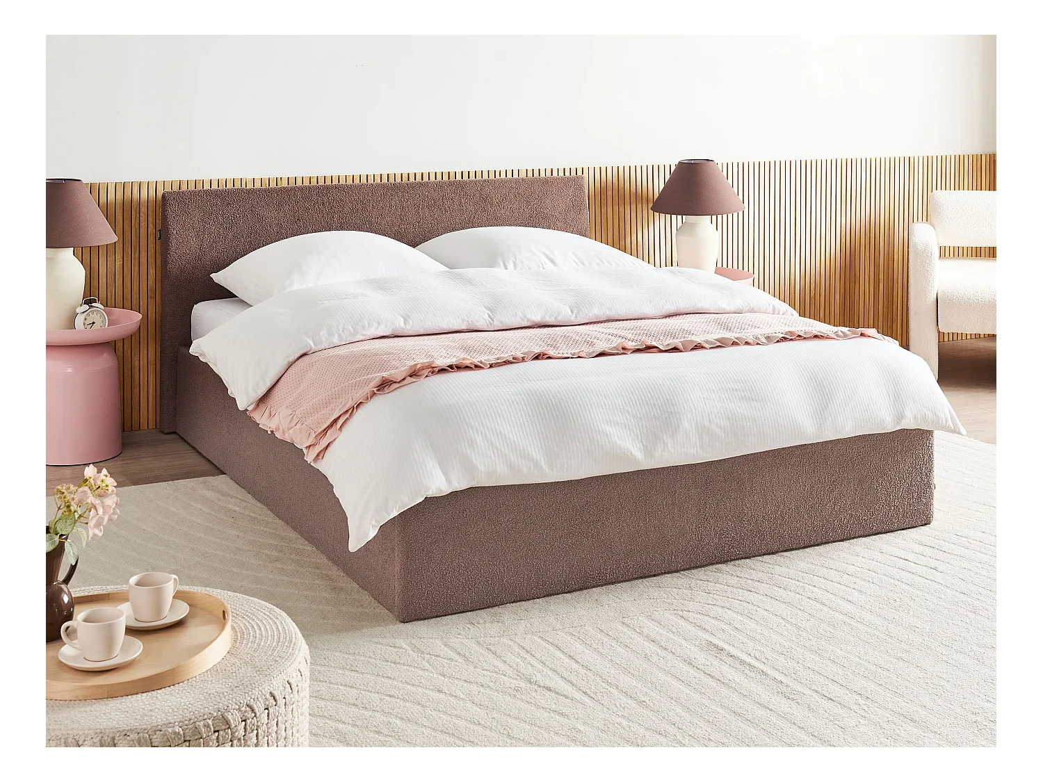 Lit ottoman Bouclé ORBEY 180 x 200 cm Marron