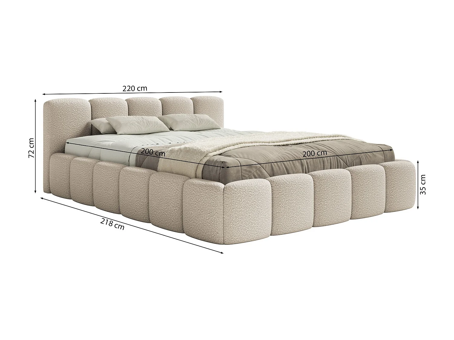 Polsterbett 200x200 - Holzlattenrost - hellbeige Bouclé - CLOUDY LOW