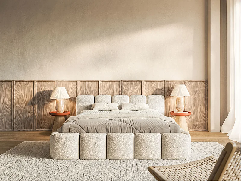 Lit rembourré 200x200 cm - beige clair- Cloudy Low