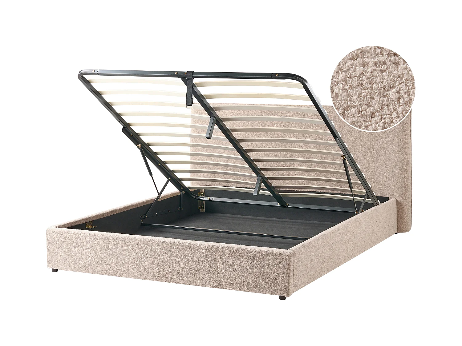 Lit ottoman Bouclé LAVAUR 160 x 200 cm Taupe